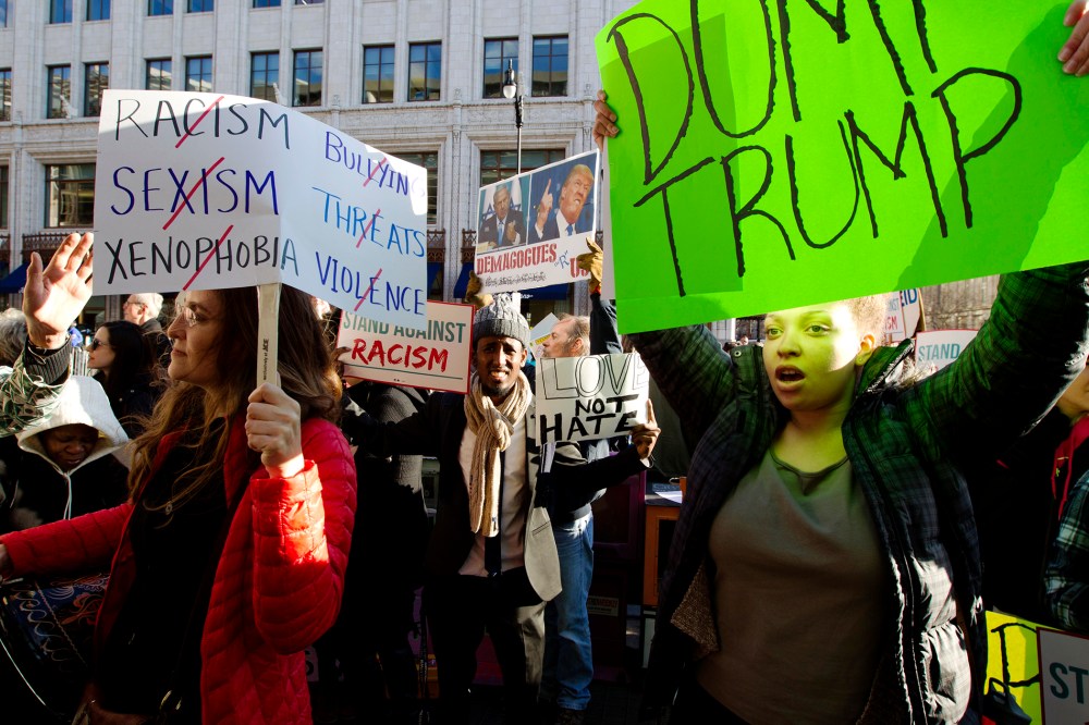 Demonstrators protest outside of the Verizon Center in Washington, March 21, 2016, where the 2016 AIPAC Policy Conference took place in Washington, March 21, 2016. (Photo by Jose Luis Magana/AP)