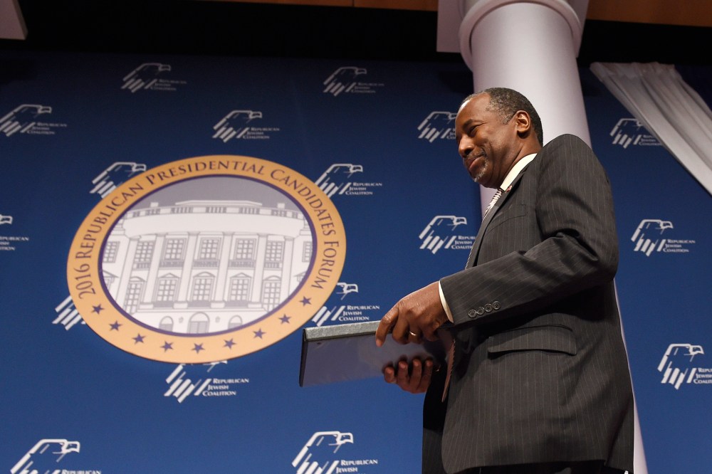 Republican presidential candidate Ben Carson arrives to speak at the Republican Jewish Coalition Presidential Forum in Washington, Dec. 3, 2015. (Photo by Susan Walsh/AP)