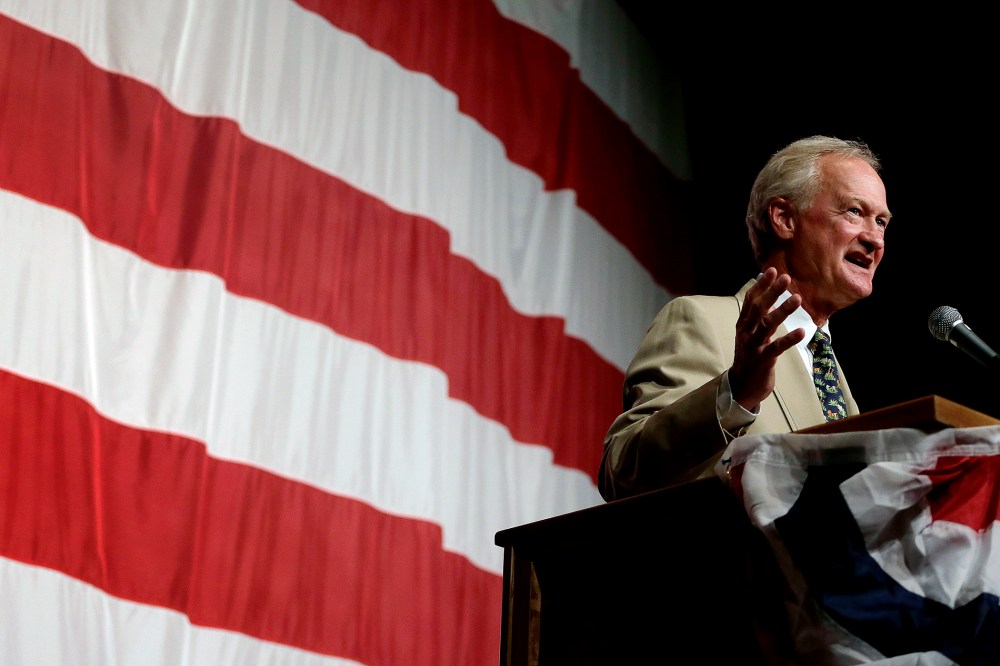 Democratic presidential candidate, former Rhode Island Gov. Lincoln Chafee, speaks at the Iowa Democratic Wing Ding at the Surf Ballroom, Aug. 14, 2015, in Clear Lake, Iowa. (Photo Charlie Riedel/AP)