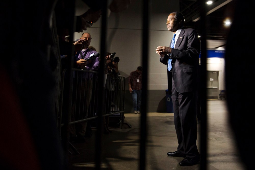 Republican presidential candidate Ben Carson speaks on Dec. 5, 2015, during the Rising Tide Summit in Cedar Rapids, Iowa. (Photo by Scott Morgan/AP)