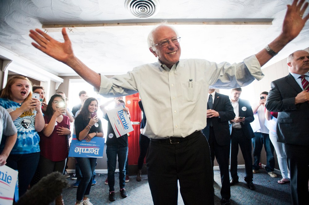 Democratic presidential candidate, Sen. Bernie Sanders, I-Vt., speaks to his campaign volunteers at the local headquarters on, May 4, 2016, in Bowling Green, Ky. (Photo by Miranda Pederson/Daily News/AP)