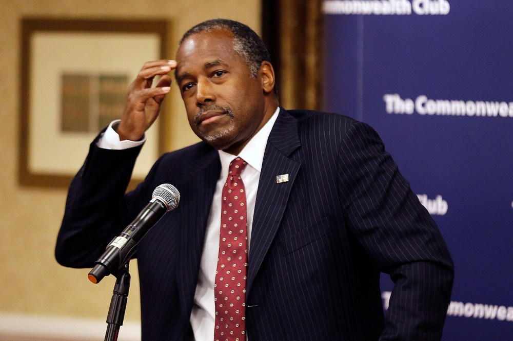 Republican presidential candidate retired neurosurgeon Ben Carson answers questions at the Commonwealth Club public affairs forum Tuesday, Sept. 8, 2015, in San Francisco. (Photo by Eric Risberg/AP)