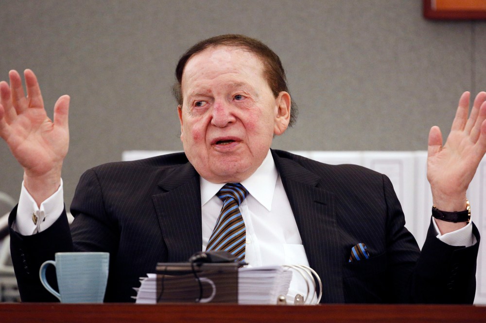 In this May 5, 2015, file photo, Las Vegas Sands Corp. Chairman and CEO, and since then, also owner of the Las Vegas Review-Journal, Sheldon Adelson testifies in court in Las Vegas. (Photo by John Locher/AP)