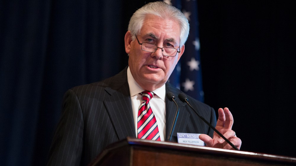 ExxonMobil CEO Rex Tillerson delivers remarks on the release of a report by the National Petroleum Council on oil drilling in the Arctic, on March 27, 2015, in Washington, D.C. (Photo by Evan Vucci/AP)