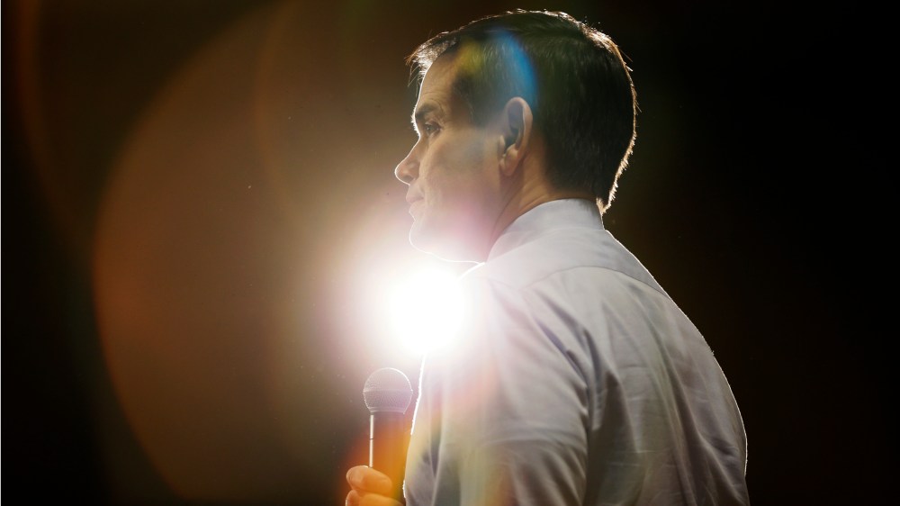 Republican presidential candidate Sen. Marco Rubio, R-Fla., speaks during a campaign rally on Jan. 31, 2016, at the University of Northern Iowa in Cedar Falls, Iowa. (Photo by Charlie Neibergall/AP)
