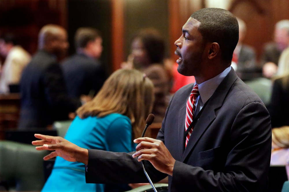 Illinois Rep. La Shawn Ford, D-Chicago, argues legislation while on the House floor during a session at the Illinois State Capitol, May 10, 2013 in Springfield, IL. (Photo by Seth Perlman/AP)