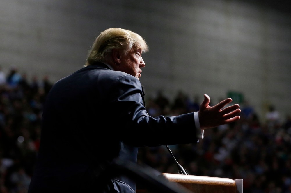 Republican presidential candidate, businessman Donald Trump addresses supporters at a campaign rally, Dec. 21, 2015, in Grand Rapids, Mich. (Photo by Carlos Osorio/AP)
