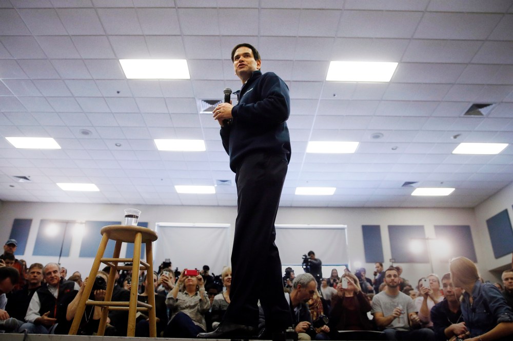Republican presidential candidate Sen. Marco Rubio, R-Fla. speaks during a campaign stop, Feb. 7, 2016, in Hudson, N.H. (Photo by Matt Rourke/AP)