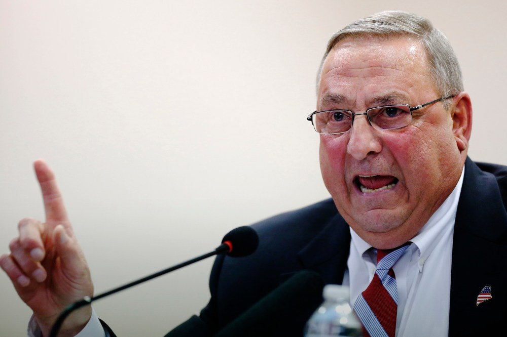 In this Oct. 2015 file photo, Republican Gov. Paul LePage speaks at a town hall meeting in Auburn, Maine. (Photo by Robert F. Bukaty/AP)