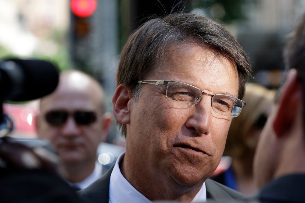 In this Sept. 10, 2014, file photo, North Carolina Gov. Pat McCrory speaks to members of the media in Raleigh, N.C. (Photo by Gerry Broome/AP)