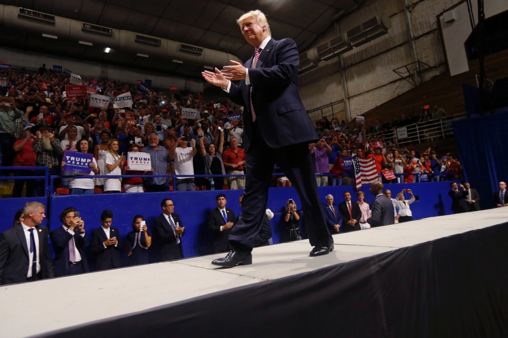 Republican presidential candidate Donald Trump arrives to speak at a campaign rally, Aug. 23, 2016, in Austin, Texas. (Photo by Gerald Herbert/AP)