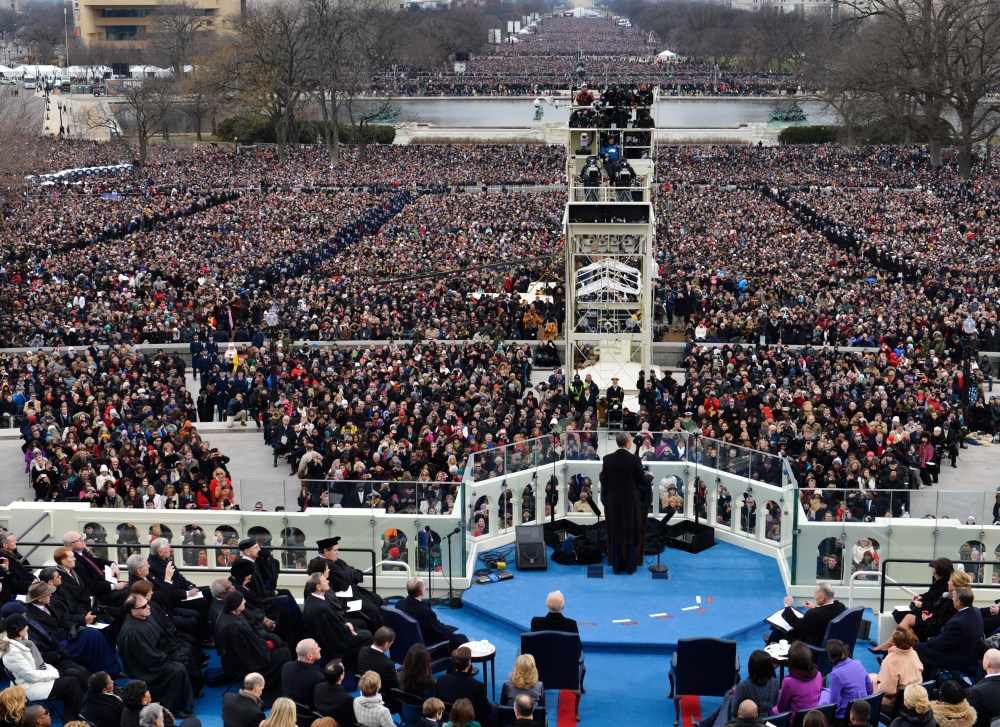 President Barack Obama speaks during the ceremonial swearing-in at the U.S. Capitol during the 57th Presidential Inauguration in Washington, Monday, Jan. 21, 2013. (Photo by Susan Walsh/AP)