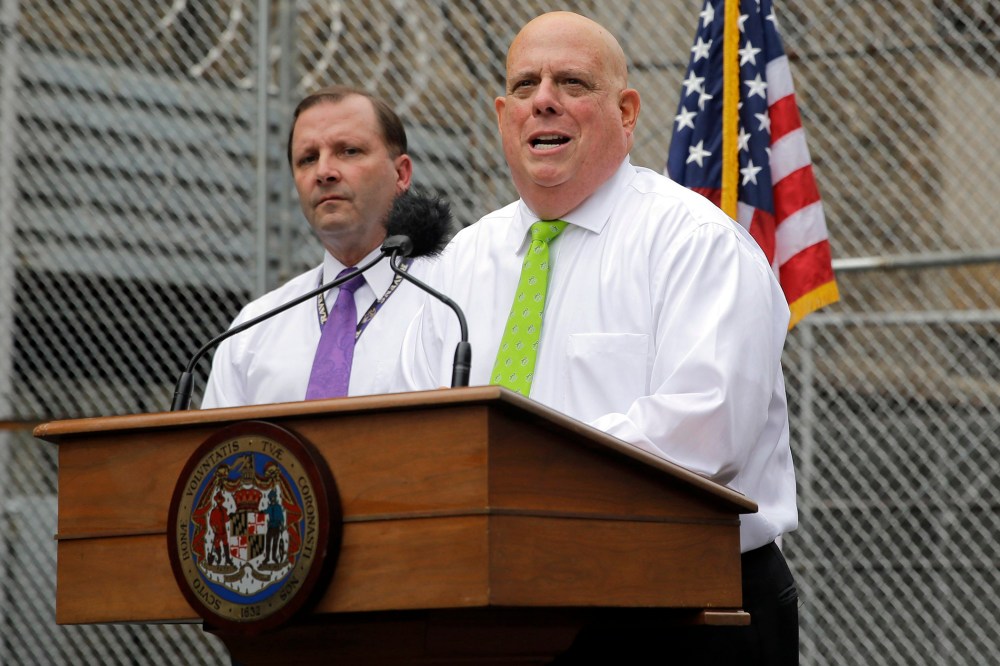 Maryland Gov. Larry Hogan speaks at Baltimore City Detention Center, July 30, 2015, in Baltimore. (Photo by Patrick Semansky/AP)