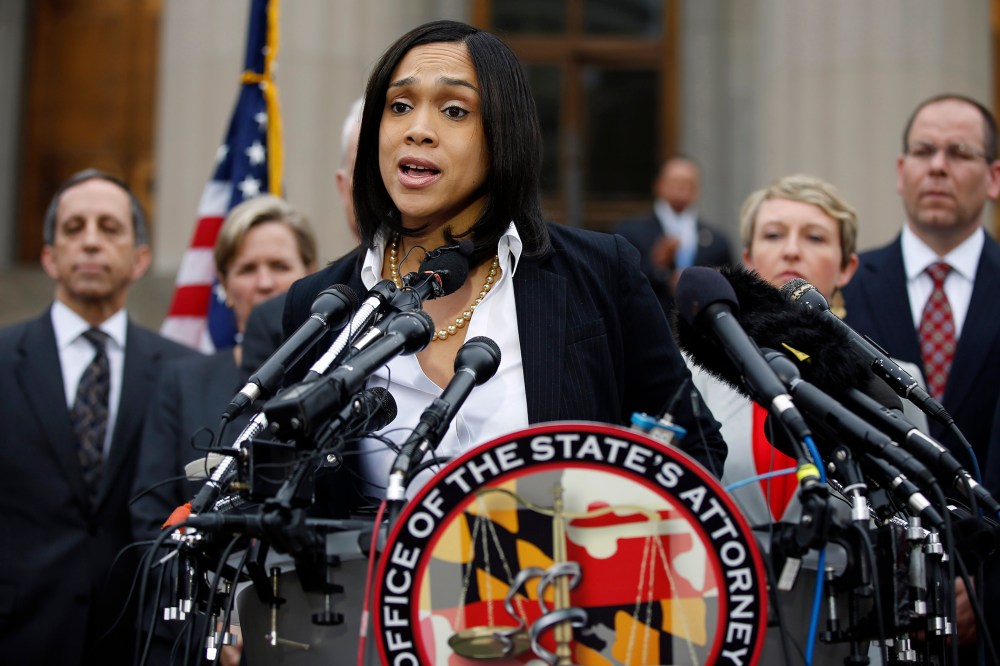 Marilyn Mosby, Baltimore state's attorney, speaks during a media availability, on May 1, 2015 in Baltimore. (Photo by Alex Brandon/AP)