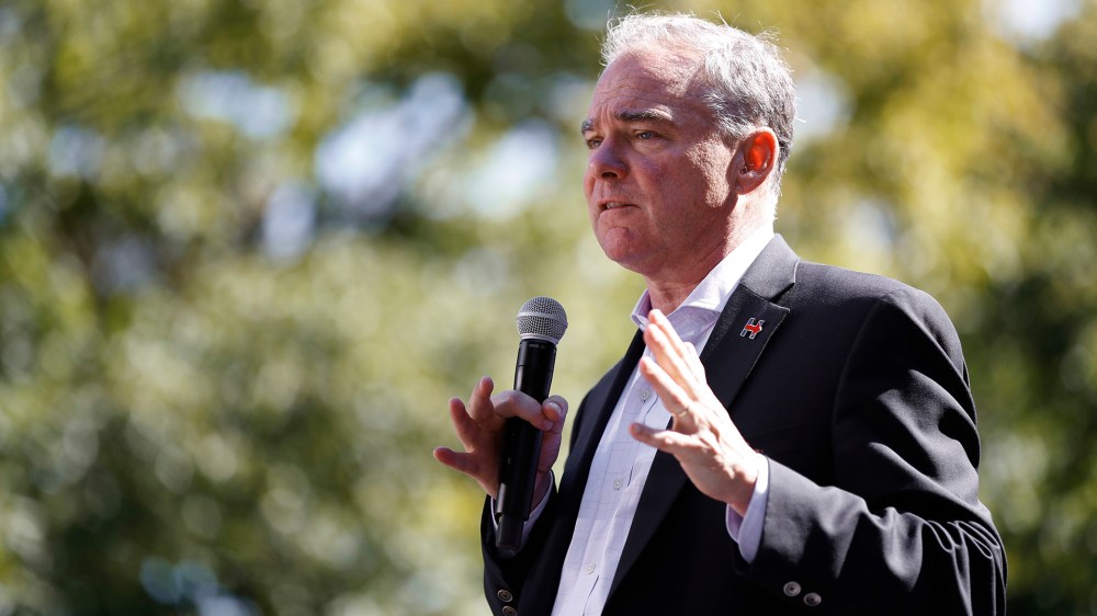 Democratic Vice Presidential candidate Sen. Tim Kaine speaks during a campaign rally at the University of Michigan in Ann Arbor, Mich. on Sept. 13, 2016. (Photo by Paul Sancya/AP)
