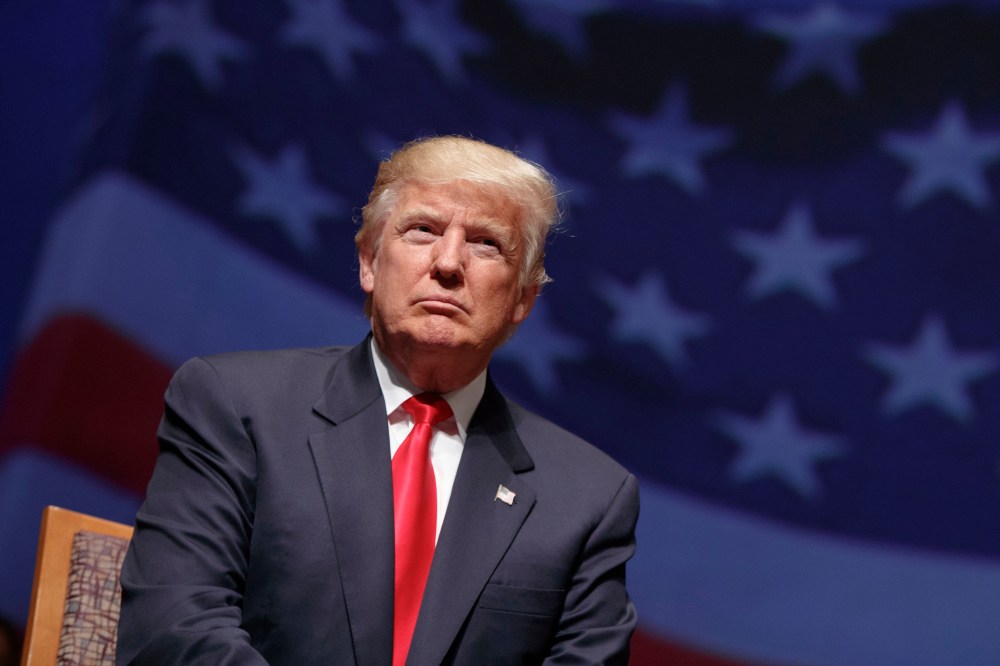 Republican presidential candidate Donald Trump pauses during a town hall, Sept. 6, 2016, in Virginia Beach, Va. (Photo by Evan Vucci/AP)