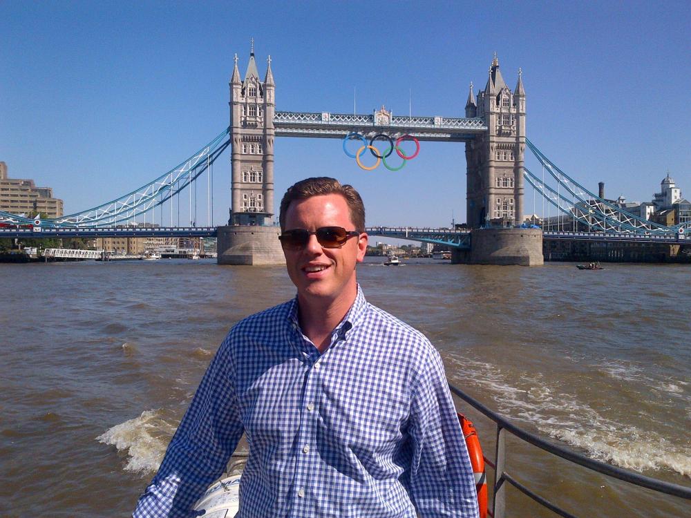 Willie Geist on the Thames River in London.