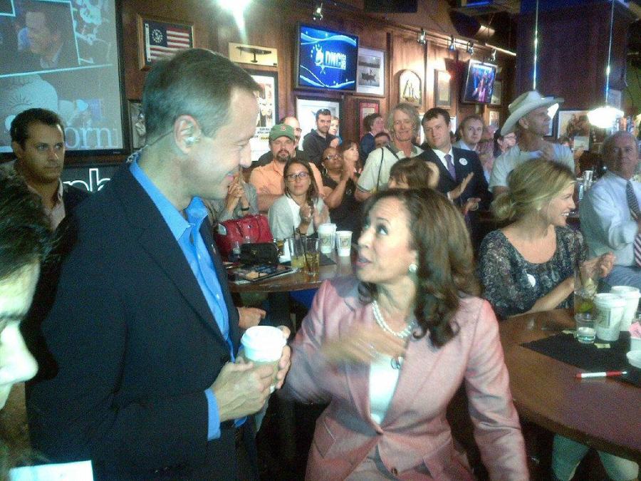O'Malley with California Attorney General Kamala Harris chat before hitting the BlackFinn set.