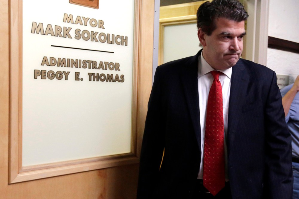 Fort Lee Mayor Mark Sokolich arrives for a news conference at Fort Lee, N.J., City Hall, on Jan. 9, 2014.