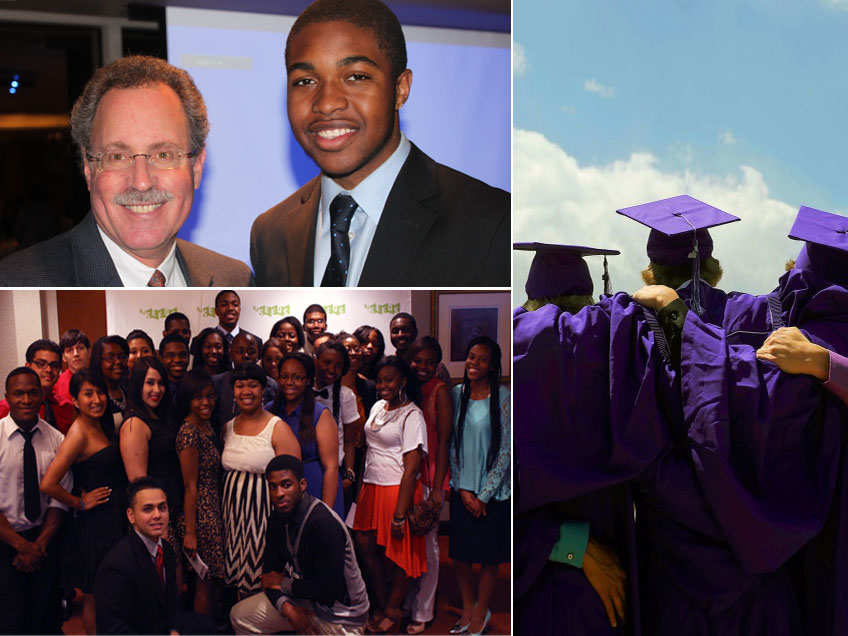 This digital composite shows file photos (L-R, clockwise) Uchenna Eze stands with his N.J. SEEDS mentor, Roy Cohen. (Photo courtesy of N.J. SEEDS) Students pose for photos before a graduation ceremony on May 22, 2013. (Photo by Seth McConnell/The...