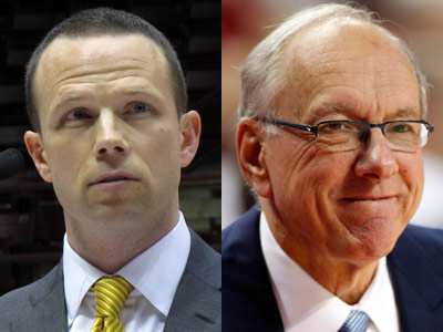 Winthrop University head basketball coach Pat Kelsey and Syracuse University head coach Jim Boeheim (Jeffrey Collins/AP Photo; Wesley Hitt/Getty Images)