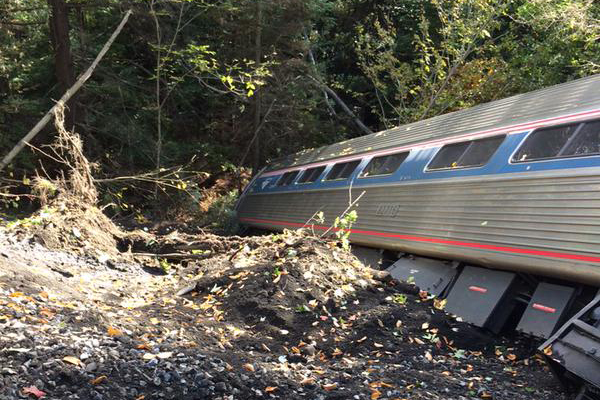 An Amtrak train derailed Friday morning in Vermont, state police told NBC News. (Courtesy of Brian Bell)