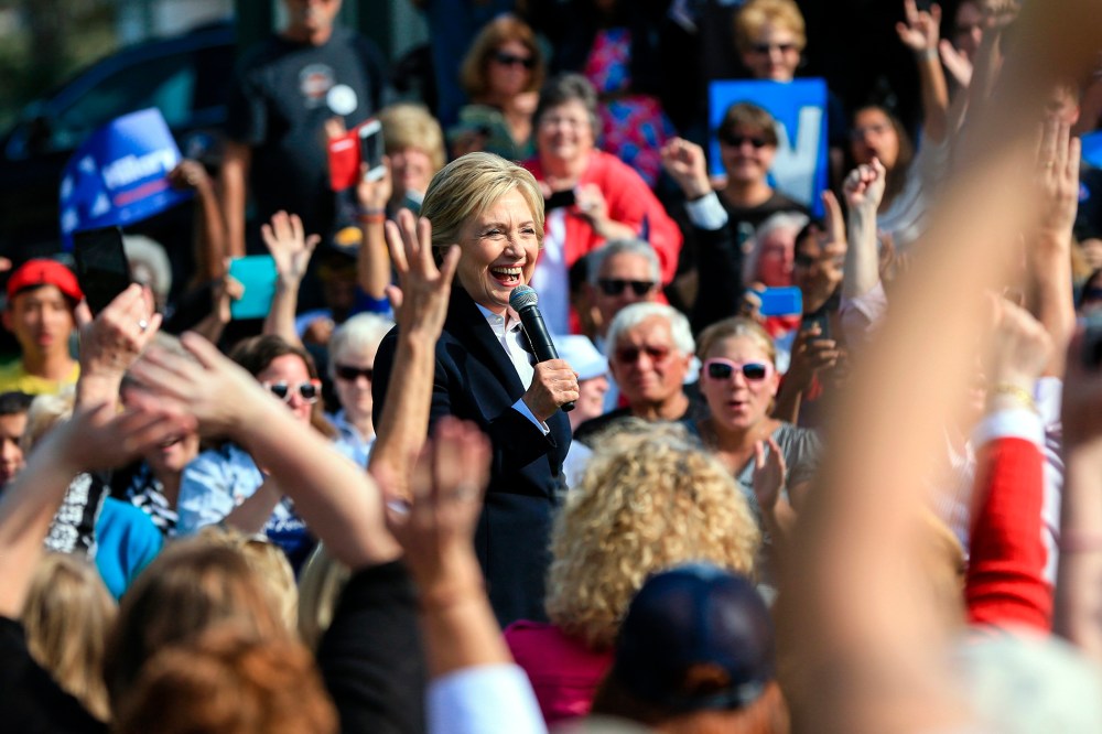 Democratic presidential candidate Hillary Rodham Clinton speaks, Oct. 7, 2015, during a campaign stop at the Westfair Amphitheater in Council Bluffs, Iowa. (Photo by Nati Harnik/AP)