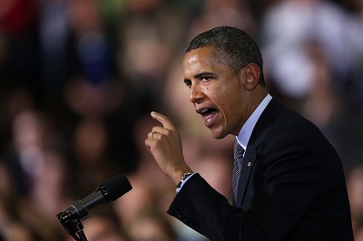 President Barack Obama delivers a speech on gun control at the University of Hartford on April 8, 2013. (Photo by Spencer Platt/Getty Images)