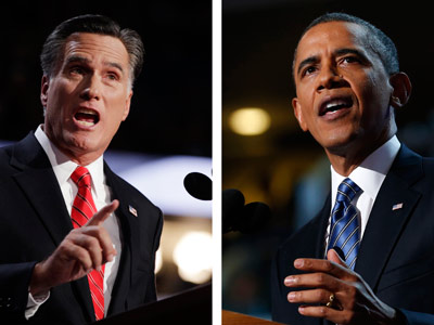 Former Governor Romney and President Obama (Shannon Stapleton/Reuters; Jim Young/Reuters)