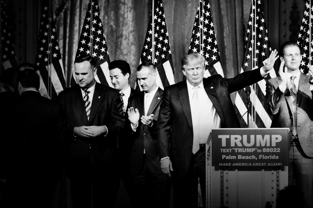 Republican presidential candidate Donald Trump waves goodbye at his primary election night event at the Mar-a-Lago Club in Palm Beach, Fla., March 15, 2016. (Photo by Mark Peterson/Redux for MSNBC)