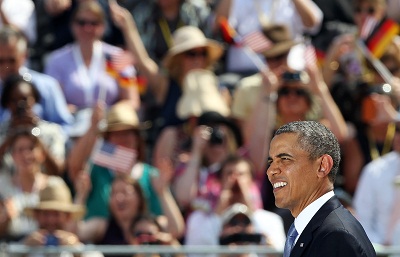President Obama delivers a speech in front of Brandenburg Gate in Berlin Wednesday, June 19, 2013. Obama is on a two-day official visit to the German capital. (Photo by Michael Probst/AP)