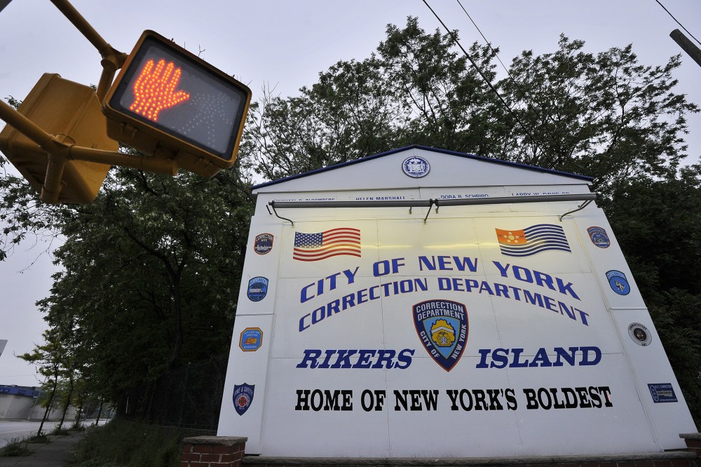 A sign for Rikers Island is pictured in Queens, New York. (Photo by Jewel Samad/AFP/Getty)