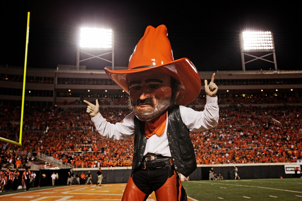 Oklahoma State Cowboys mascot Pistol Pete performs during a game against the Arizona Wildcats on Sept. 8, 2011 at Boone Pickens Stadium in Stillwater, Okla. (Photo by Brett Deering/Getty)