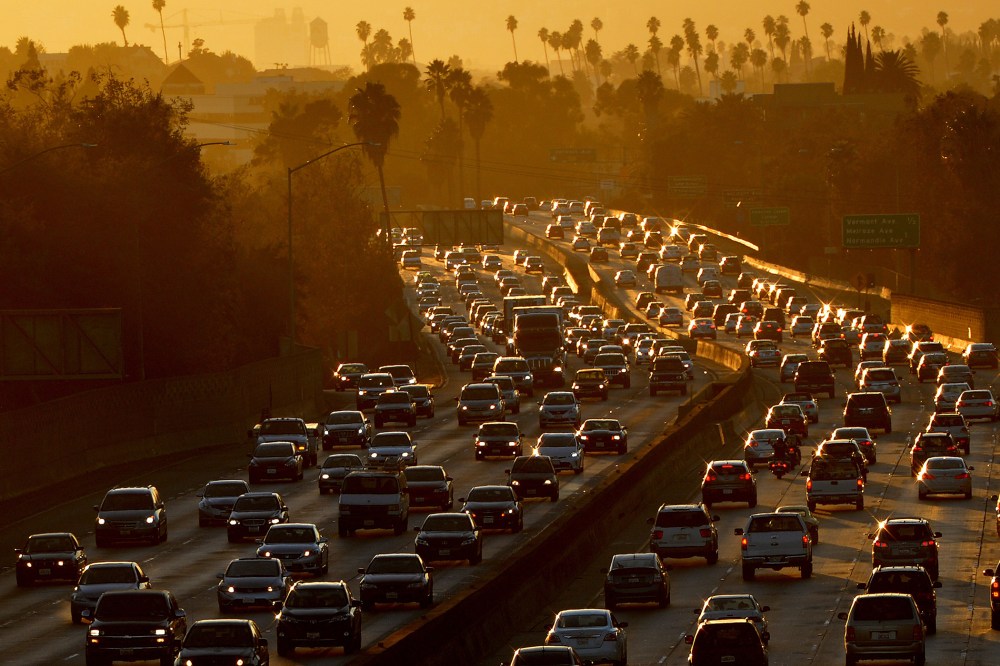 Heavy traffic clogs the 101 Freeway in Los Angeles. (Photo by Mark Ralston/AFP/Getty)