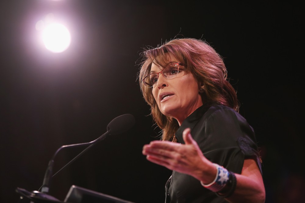 Former Alaska Governor Sarah Palin speaks to guests at the Iowa Freedom Summit on Jan. 24, 2015 in Des Moines, Iowa. (Photo by Scott Olson/Getty)