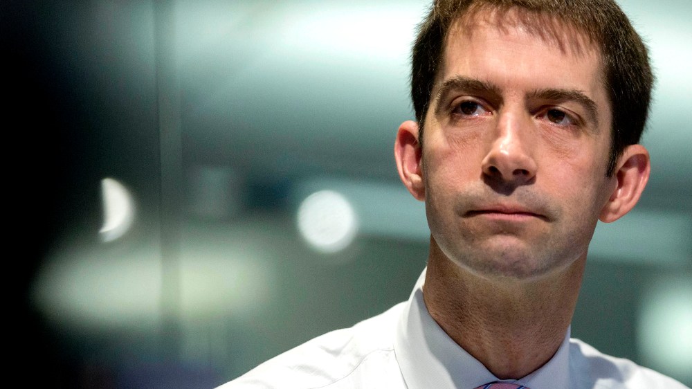 Senator Thomas "Tom" Cotton, a Republican from Arkansas, listens during an interview in Washington, D.C., U.S., March 17, 2015. (Photo by Andrew Harrer/Bloomberg/Getty)