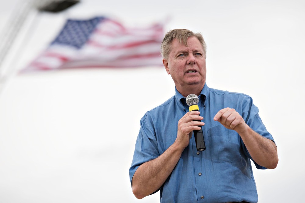 Sen. Lindsey Graham, a Republican from South Carolina and 2016 U.S. presidential candidate, speaks during the inaugural Roast and Ride in Boone, Iowa, U.S. on June 6, 2015 (Photo by Daniel Acker/Bloomberg/Getty Images).
