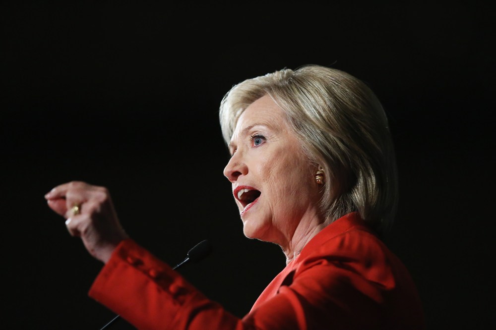 Democratic presidential candidate and former Secretary of State Hillary Clinton speaks to guests at the Iowa Democratic Party's Hall of Fame Dinner on July 17, 2015 in Cedar Rapids, Iowa. (Photo by Scott Olson/Getty)