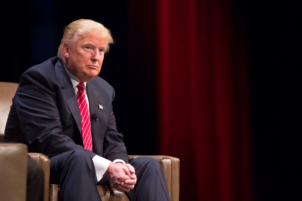 Donald Trump, president and chief executive of Trump Organization Inc. and 2016 U.S. presidential candidate, pauses while speaking in Ames, Iowa, U.S., on July 18, 2015. (Photo by Daniel Acker/Bloomberg/Getty)