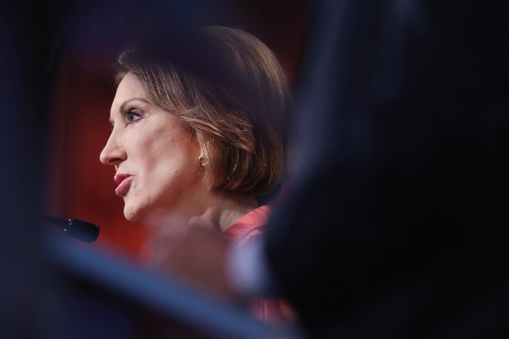 Republican presidential candidate Carly Fiorina fields a question during a presidential forum on Aug. 6, 2015 in Cleveland, OH. (Photo by Scott Olson/Getty)