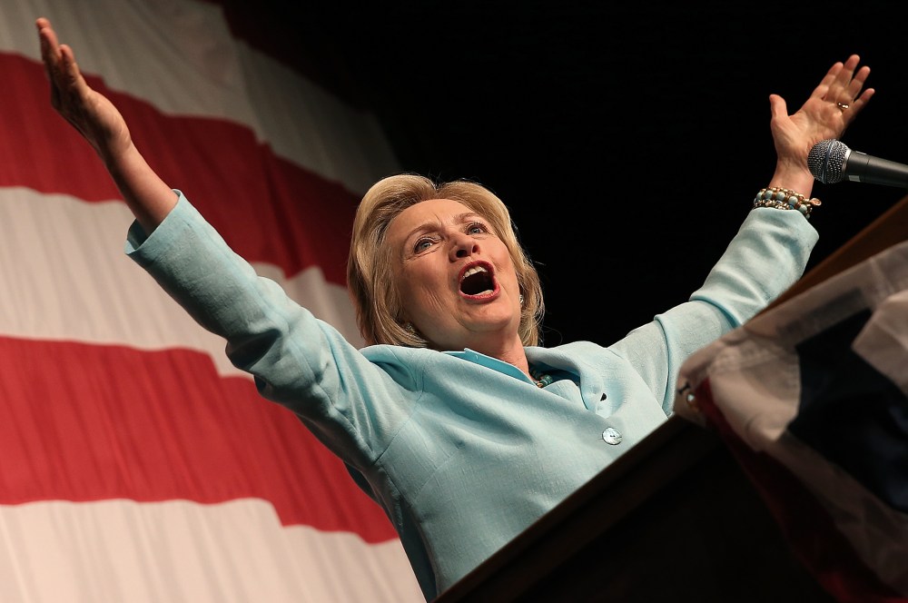 Democratic presidential candidate Hillary Clinton speaks at the Iowa Democratic Wing Ding Aug. 14, 2015 in Clear Lake, Ia. (Photo by Win McNamee/Getty)