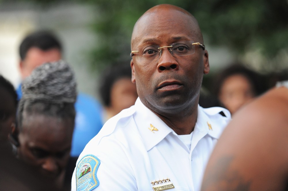 Ferguson Police Chief Andre Anderson watches on during an event on Aug. 20, 2015 in Ferguson, Mo. (Photo by Michael B. Thomas/Getty)