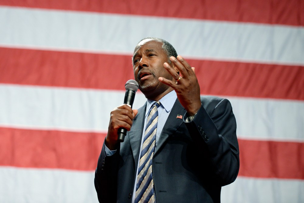 Republican presidential candidate Ben Carson speaks during a campaign rally at the Anaheim Convention Center, Sept. 9, 2015 in Anaheim, Calif. (Photo by Kevork Djansezian/Getty)