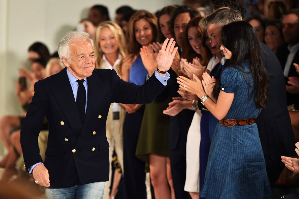 Ralph Lauren waves to adoring fans at Ralph Lauren Spring 2016 during New York Fashion Week on Sept. 17, 2015 in New York City. (Photo by Mike Coppola/Getty)