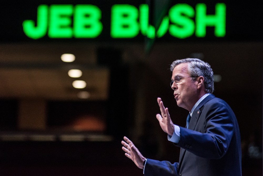 Republican presidential candidate Jeb Bush speaks to voters at the Heritage Action Presidential Candidate Forum, Sept. 18, 2015 in Greenville, S.C. (Photo by Sean Rayford/Getty)