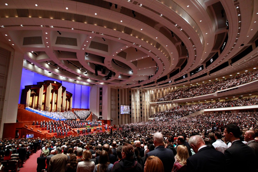 Members of the Church of Jesus Christ of Latter-day Saints attend the 185th Semiannual General Conference of the Mormon Church last month in Salt Lake City, Utah. (Photo by George Frey/Getty)
