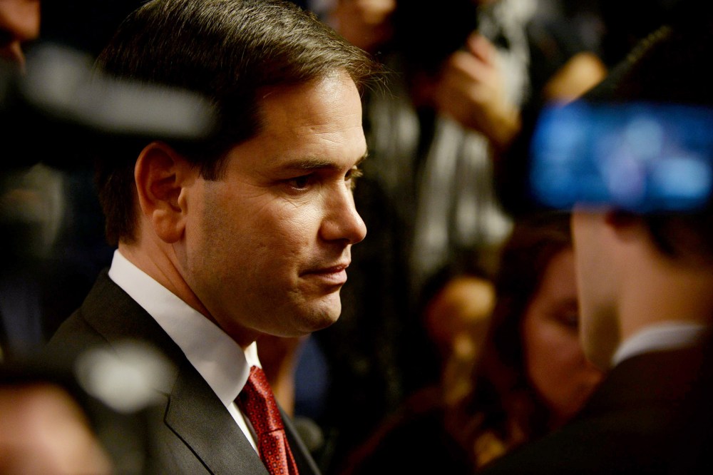 Republican Presidential candidate Marco Rubio (R-FL) meets people following a round table discussion at Saint Anselm College in Manchester, N.H. (Photo by Darren McCollester/Getty)