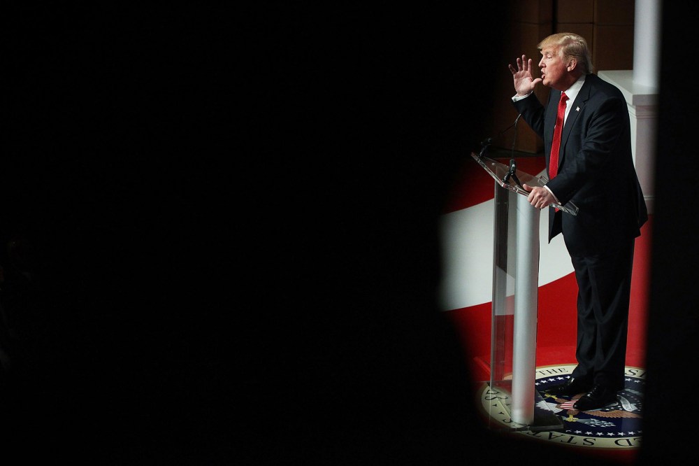 Republican presidential candidate Donald Trump addresses the Republican Jewish Coalition at Ronald Reagan Building and International Trade Center Dec. 3, 2015 in Washington, DC. (Photo by Alex Wong/Getty)
