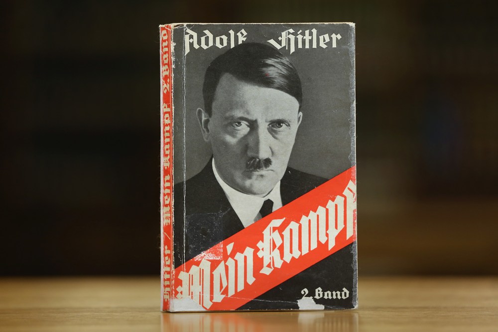 A 1941 edition of Adolf Hitler's "Mein Kampf" stands at the library of the Deutsches Historisches Museum (German Historical Museum) on Dec. 15, 2015 in Berlin, Germany. Its copyright expired and has entered public domain. (Photo by Sean Gallup/Getty)