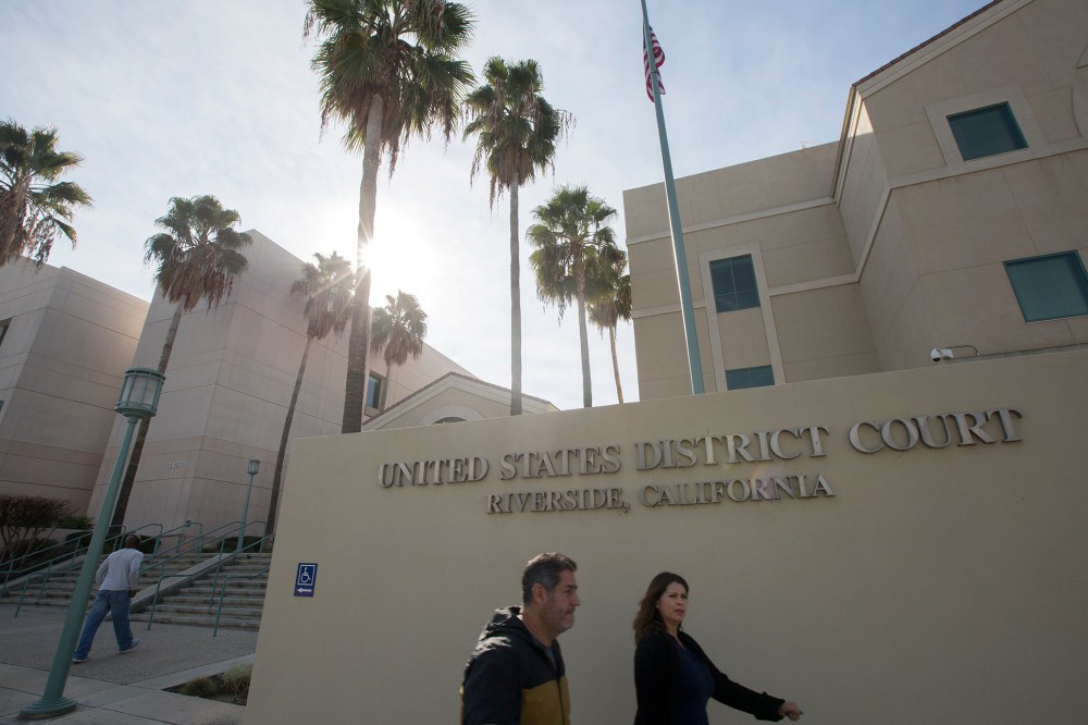 The United States District Court building is seen as Enrique Marquez appears at a detention hearing in federal court Riverside, Calif., Dec. 21, 2015. (Photo by David McNew/AFP/Getty)